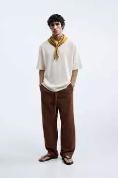Текстурная футболка ZARA, экру