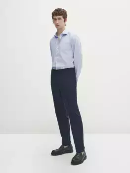 Текстурная рубашка приталенного кроя Easy Iron Massimo Dutti, синий