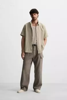 Текстурная рубашка ZARA, зеленоватый
