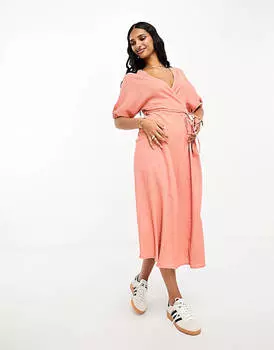 Текстурное платье миди с запахом и завязками по бокам ASOS DESIGN