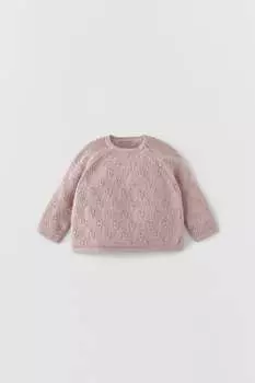 Текстурный трикотажный свитер ZARA, розовый/сиреневый