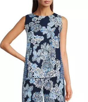 Тканый топ без рукавов Lilly Pulitzer Iona с принтом букета и круглым вырезом, цветочный