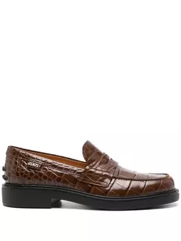 Tod's лоферы с тиснением под кожу крокодила, коричневый