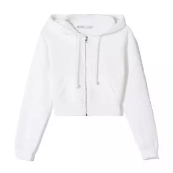Толстовка Bershka Cropped Zip Up, белый
