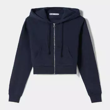 Толстовка Bershka Cropped Zip Up, темно-синий