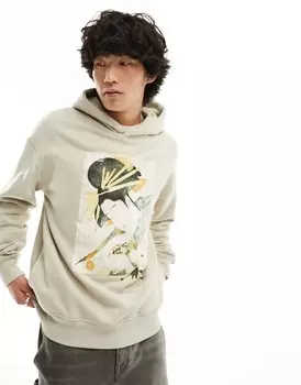 Толстовка Bershka Front Graphic, бежевый