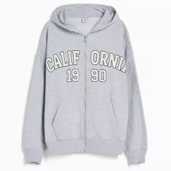 Толстовка Bershka Printed Oversize, серый