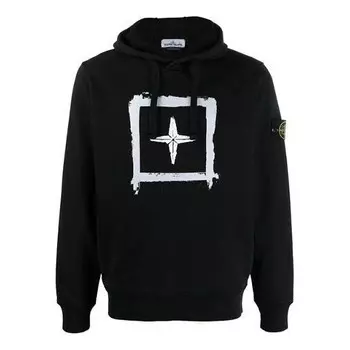 Толстовка box print pullover hoodie 'black' Stone Island, черный