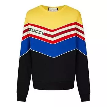 Толстовка mens cotton multicolor striped pullover long sleeve black Gucci, черный