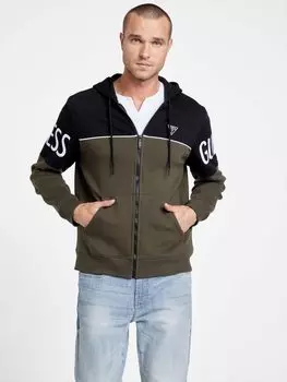 Толстовка на молнии Eco Harrison с цветными блоками Guess Factory, цвет Olive Light Green