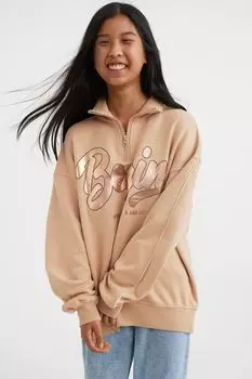 Толстовка оверсайз с молнией сверху H&amp;M