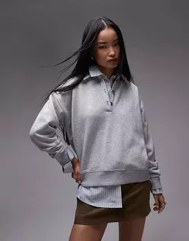 Толстовка-поло большого размера серого цвета Topshop
