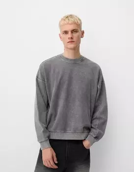 Толстовка с длинными рукавами и эффектом потертости Bershka, черный