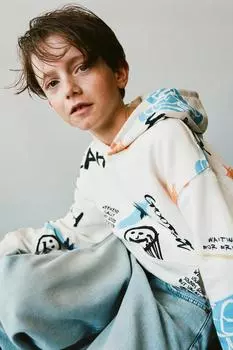 Толстовка с граффити ZARA, устрично-белый