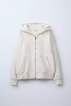 Толстовка с капюшоном и застежкой-молнией ZARA, экрю