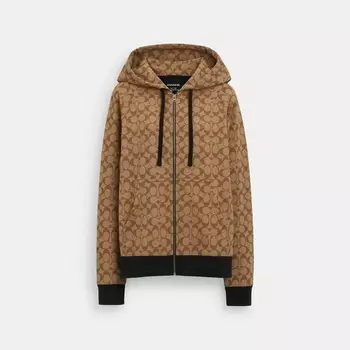 Толстовка с капюшоном на молнии с фирменным принтом по всей поверхности COACH, цвет khaki multi