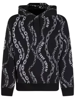 Толстовка с капюшоном Versace Jeans Couture из хлопка с принтом логотипа, черный