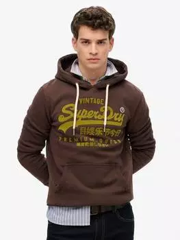 Толстовка с капюшоном в тон винтажному логотипу Superdry, цвет Coffee Bean Brown