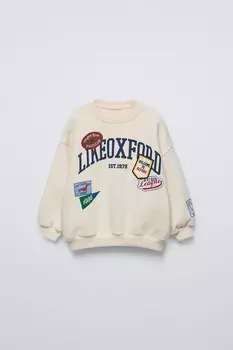 Толстовка с нашивкой ZARA, экрю/мерцаль