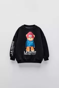 Толстовка с принтом медведя ZARA, черный