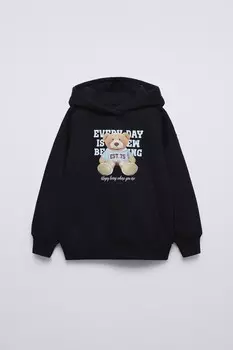 Толстовка с принтом медведя ZARA, черный
