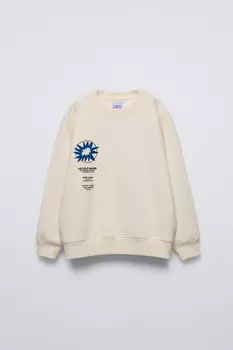 Толстовка с рельефным принтом ZARA, цвет oyster/white