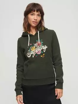Толстовка с рисунком и стразами в стиле татуировки Superdry, оливково-зеленый