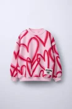 Толстовка с сердцем граффити ZARA, розовый