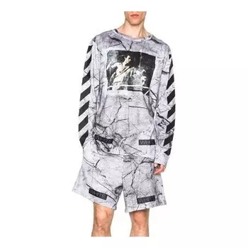 Толстовка ss21 large printing pullover gray white Off-White, белый