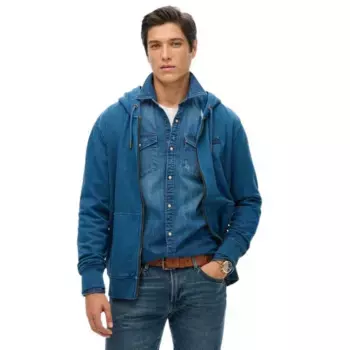Толстовка Superdry Essential Logo Washed full zip, синий