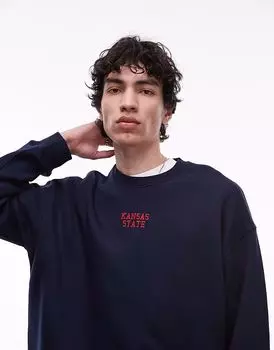 Толстовка Topman свободного кроя с вышивкой Kansas State черного цвета