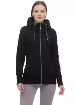 Толстовка в стиле рэгвир "NESKA ZIP CORE", капюшон на шнурке и практичный карман-кенгуру Ragwear, черный