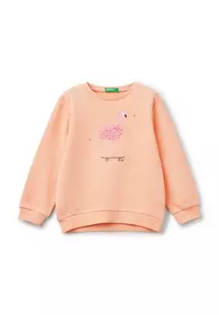 Толстовка WITH PETAL LOOK APPLIQUE United Colors of Benetton, оранжевый