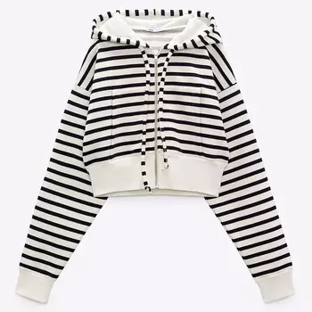 Толстовка Zara Striped Cropped, белый/черный