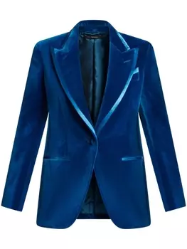 TOM FORD бархатный блейзер с атласной отделкой, синий