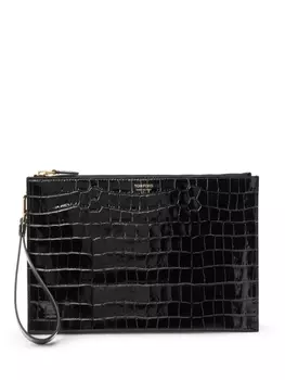 TOM FORD клатч из кожи с тиснением под крокодила, черный