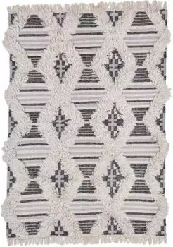 TOM TAILOR HOME Ковер "Cosy Kilim", прямоугольный, ручная работа, с бахромой, стиль бохо 65х135 см, черно-белый