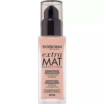 Тональная основа Deborah Extra Mat Perfection Foundation N.2.1 с ванильным финишем, непрозрачная текстура, устойчивая к расслаиванию и влажности SPF20, 30 мл
