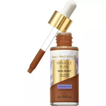 Тональная основа Miracle Pure Serum Foundation 95-100 Deep to Very Deep Формула сыворотки 2-в-1 Среднее покрытие Атласно-матовый финиш 2% ниацинамида Протестировано дерматологами Max Factor