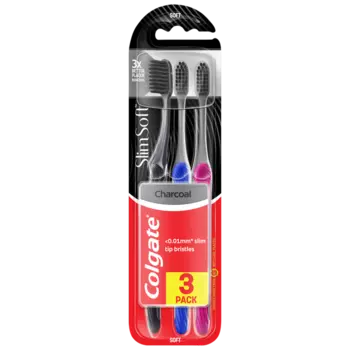 Тонкая мягкая зубная щетка, 3 шт./1 упаковка. Colgate Slim soft charcoal