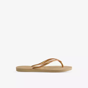 Тонкие резиновые шлепанцы с тисненым логотипом Havaianas, золотой