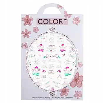 Тонкие самоклеящиеся новогодние наклейки для ногтей Colorf CY-023, AllePaznokcie