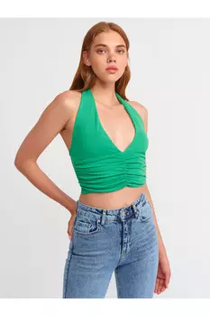 Топ 20154 Gather Detailed Crop Top-зеленый Dilvin