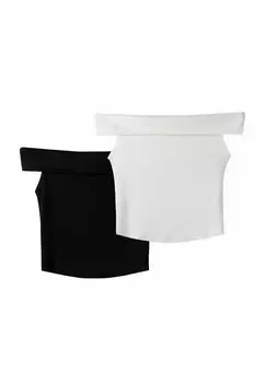 Топ 2-Pack Of Short Sleeve With Bardot Bershka, белый