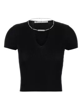 Топ Alexander Wang в рубчик, украшенный цепочкой, черный