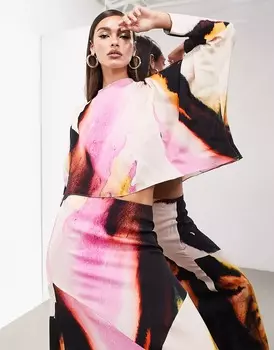 Топ Asos Edition Long Sleeve Draped Placement, мультиколор
