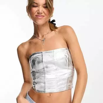 Топ-бандо цвета металлик Stradivarius, серебристый