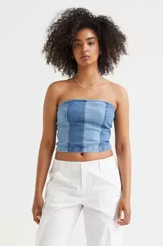 Топ-бандо из твила H&amp;M, светло-синий деним/синий