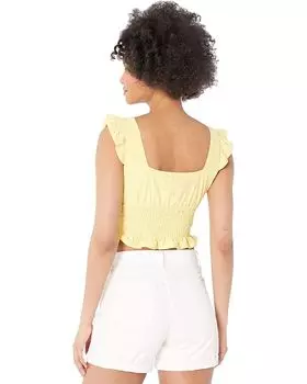 Топ BCBGeneration Pointelle Ruffle Sleeve Smocked Top, цвет Soft Yellow
