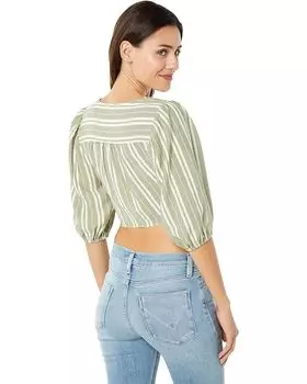 Топ BCBGeneration Woven Tie Front Crop Top, цвет Olive/Ivory